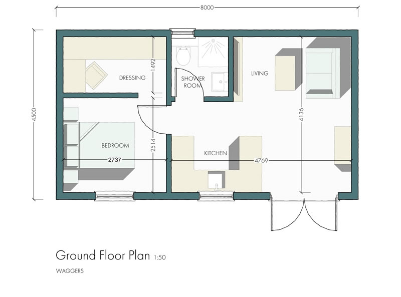 One bedroom garden annexe floor plan