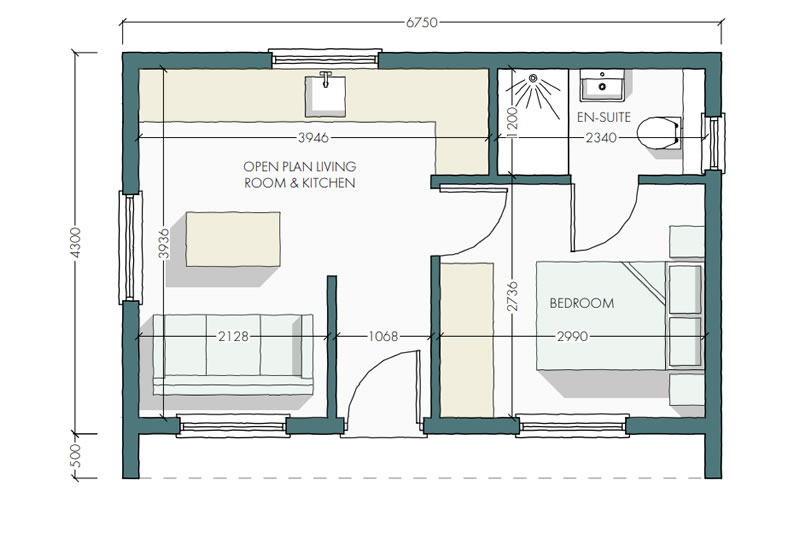 One bedroom garden annex floor plan